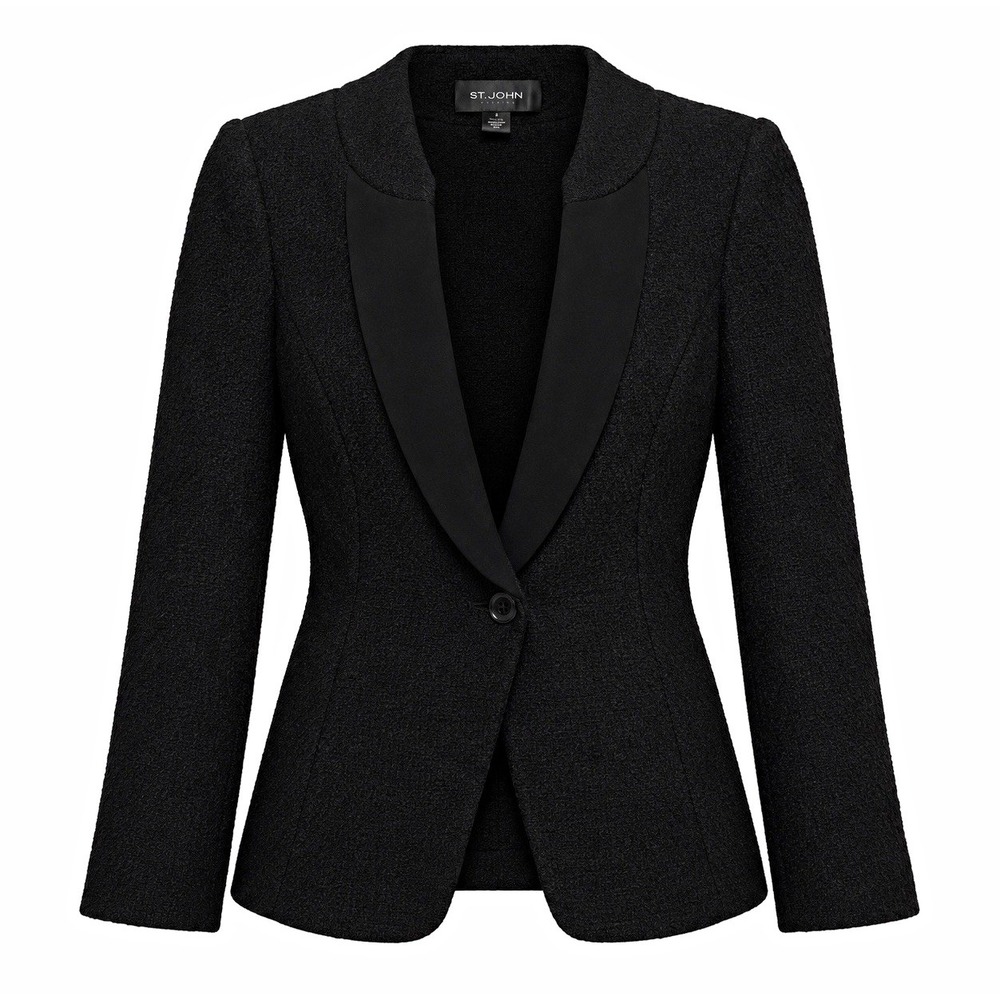 St. John Women's Textured Black Blazer Jacket Size 2 One Button
